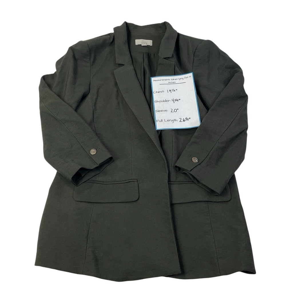 LOFT Olive Green Open Front Blazer Women's Size 2 Casual Work Jacket - Picture 3 of 10